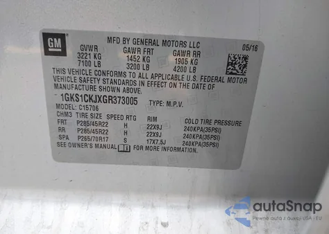 2016 GMC Yukon Denali z USA, uszkodzony, nr VIN 1GKS1CKJXGR373005